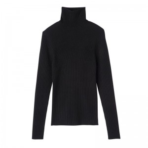 Longchamp High collar fitted Knit Genser Dame Svarte | NOQM7801