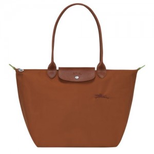 Longchamp Le Pliage Green L Tote Recycled canvas Skulderveske Dame Cognac | NOMQ8815