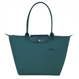 Longchamp Le Pliage Green L Tote Recycled canvas Skulderveske Dame Påfugl | NOBE8812