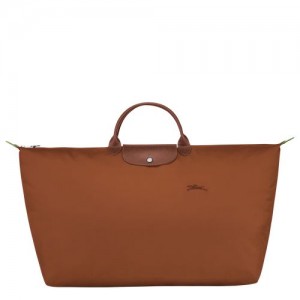 Longchamp Le Pliage Green M Recycled canvas Reiseveske Herre Cognac | NODF7189