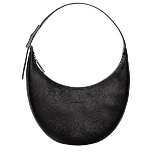 Longchamp Le Roseau Essential M Hobo Leather Skulderveske Dame Svarte | NOYX8783