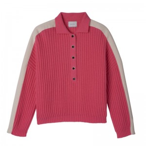 Longchamp Polo collar Knit Genser Dame Rosa | NOEB7798