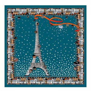 Longchamp Tour Eiffel NoËl Silk 50 Skjerf Dame Påfugl | NOHA8097