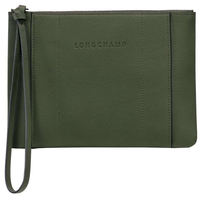 Longchamp 3D Leather Pouches Dame Khaki | NOCT8446