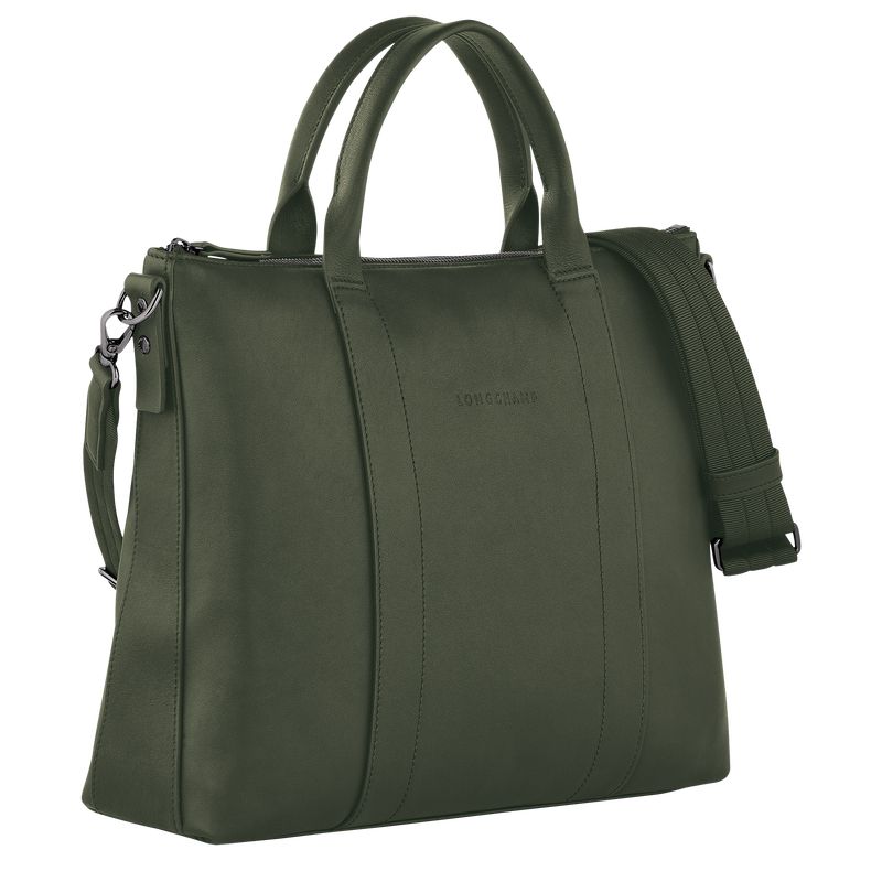 Longchamp 3D Leather Stresskoffert Dame Khaki | NODF8672