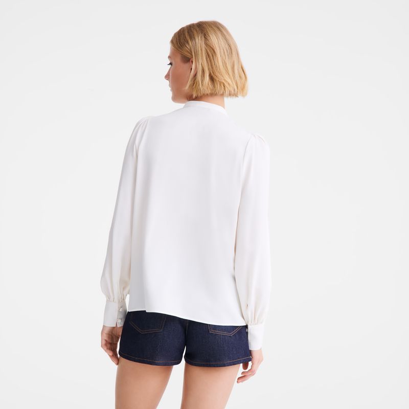 Longchamp Blouse Fluid crepe Bluse Dame Ecru | NOKO7714