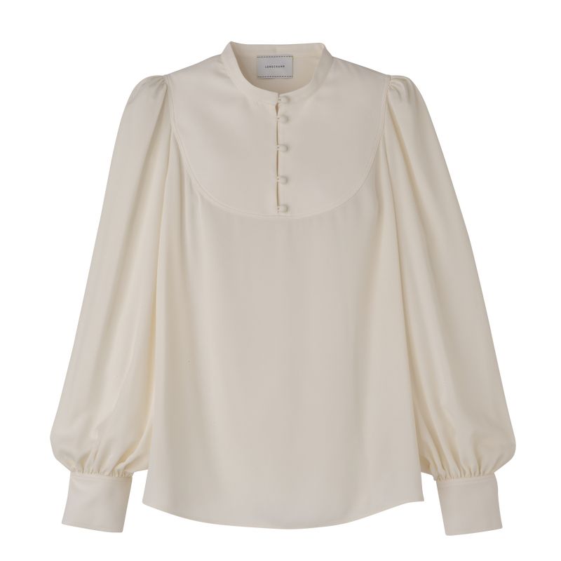 Longchamp Blouse Fluid crepe Bluse Dame Ecru | NOKO7714