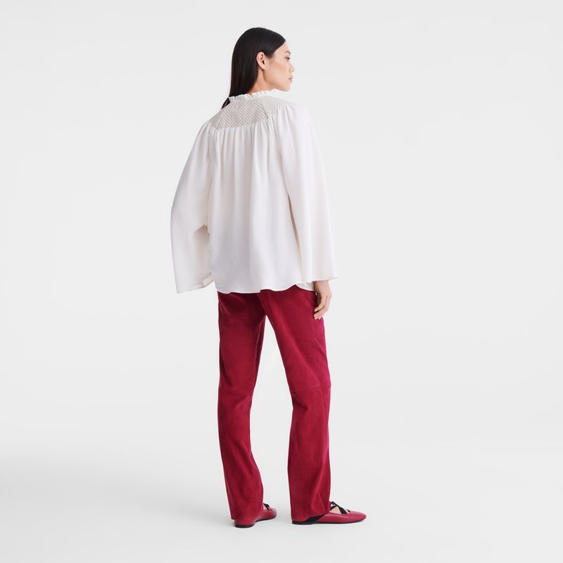 Longchamp Blouse Smocked veil Bluse Dame Ecru | NOLI7715