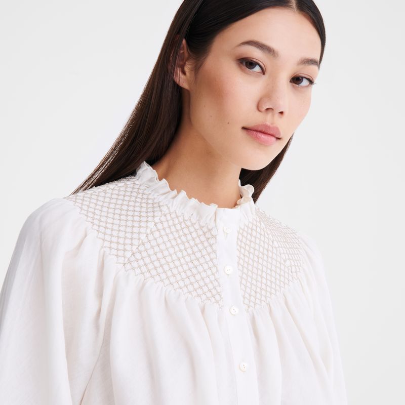 Longchamp Blouse Smocked veil Bluse Dame Ecru | NOLI7715