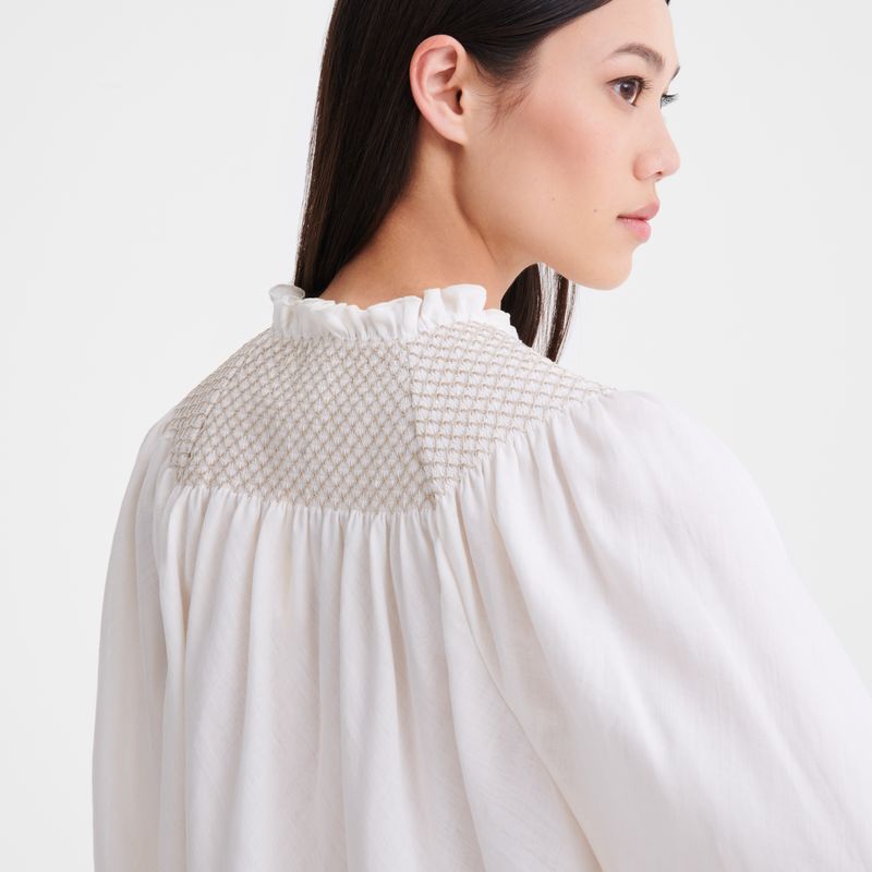 Longchamp Blouse Smocked veil Bluse Dame Ecru | NOLI7715