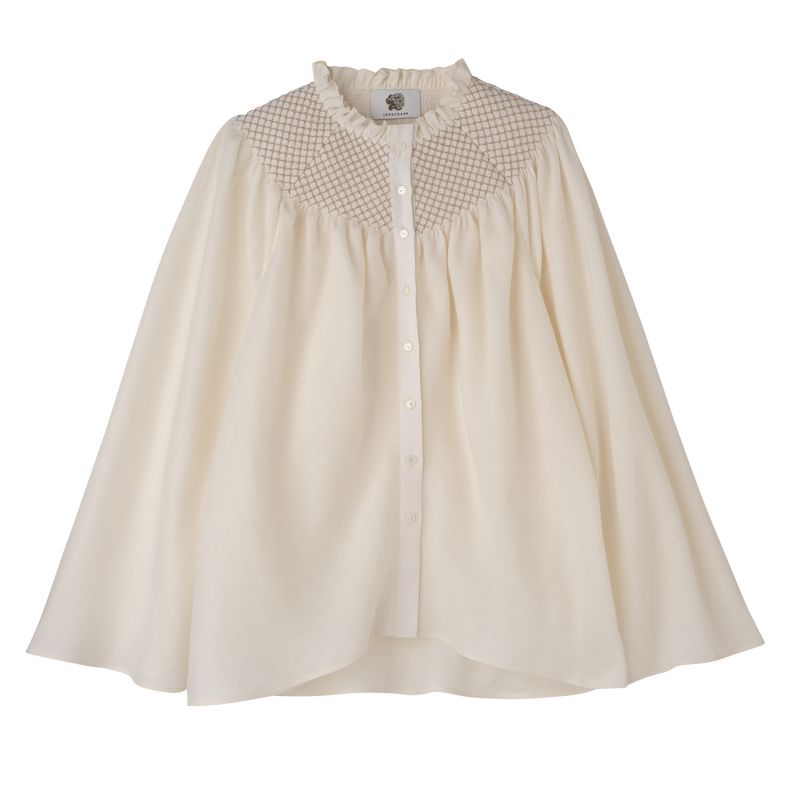 Longchamp Blouse Smocked veil Bluse Dame Ecru | NOLI7715