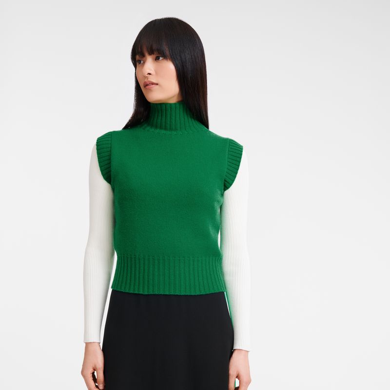 Longchamp High collar no sleeve Knit Genser Dame Grønn | NOQM7800