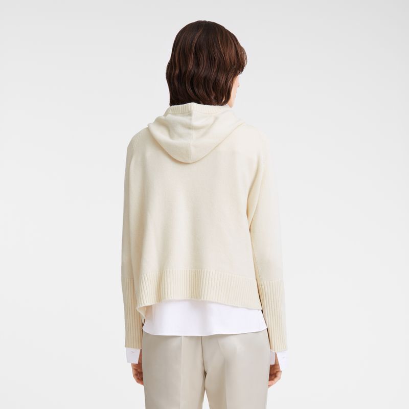 Longchamp Hoodie Knit Genser Dame Ecru | NOFD7735