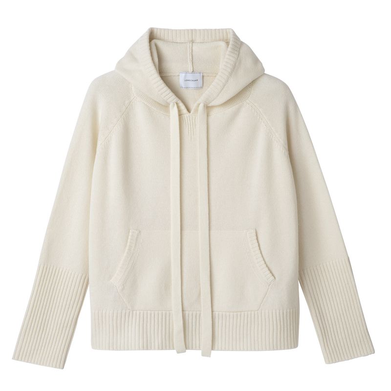 Longchamp Hoodie Knit Genser Dame Ecru | NOFD7735