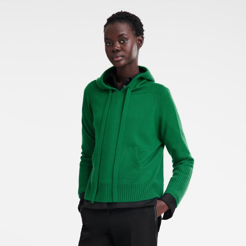 Longchamp Hoodie Knit Genser Dame Grønn | NOFD7814