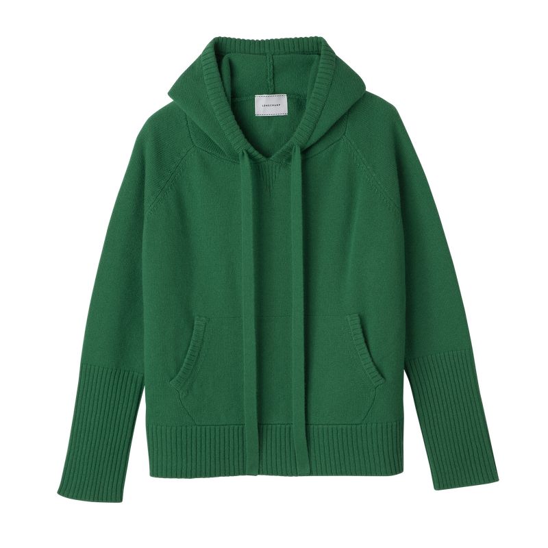 Longchamp Hoodie Knit Genser Dame Grønn | NOFD7814