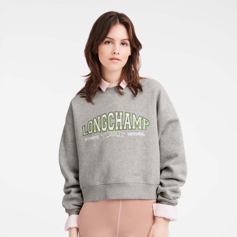 Longchamp Jersey Sweatshirt Dame Grå | NOEB7751