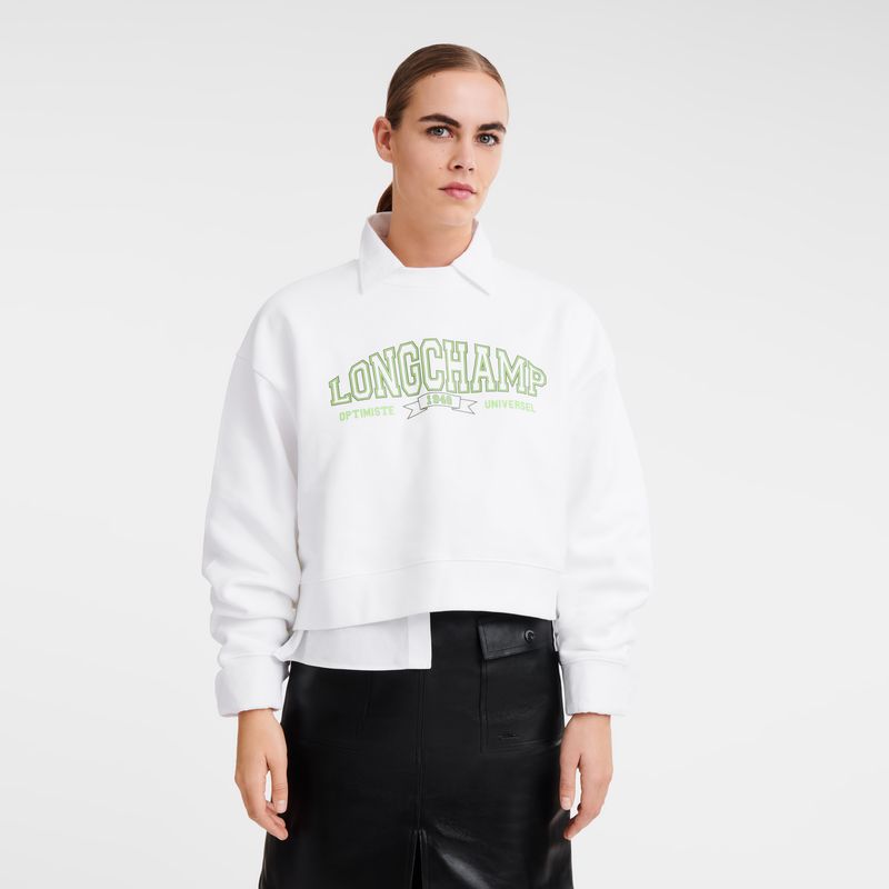 Longchamp Jersey Sweatshirt Dame Hvite | NOWN7750