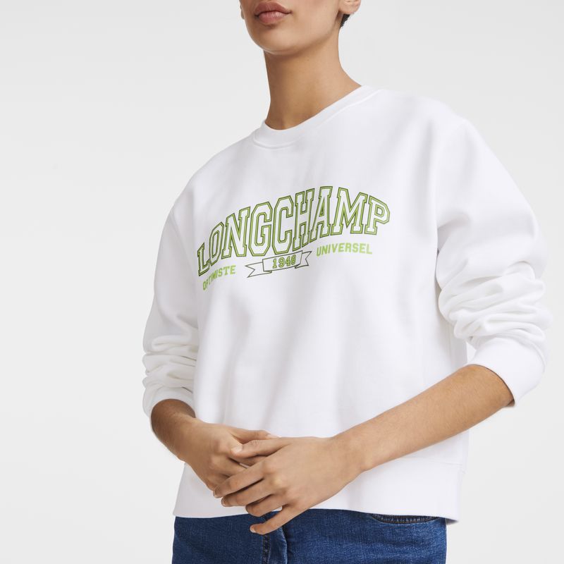 Longchamp Jersey Sweatshirt Dame Hvite | NOWN7750