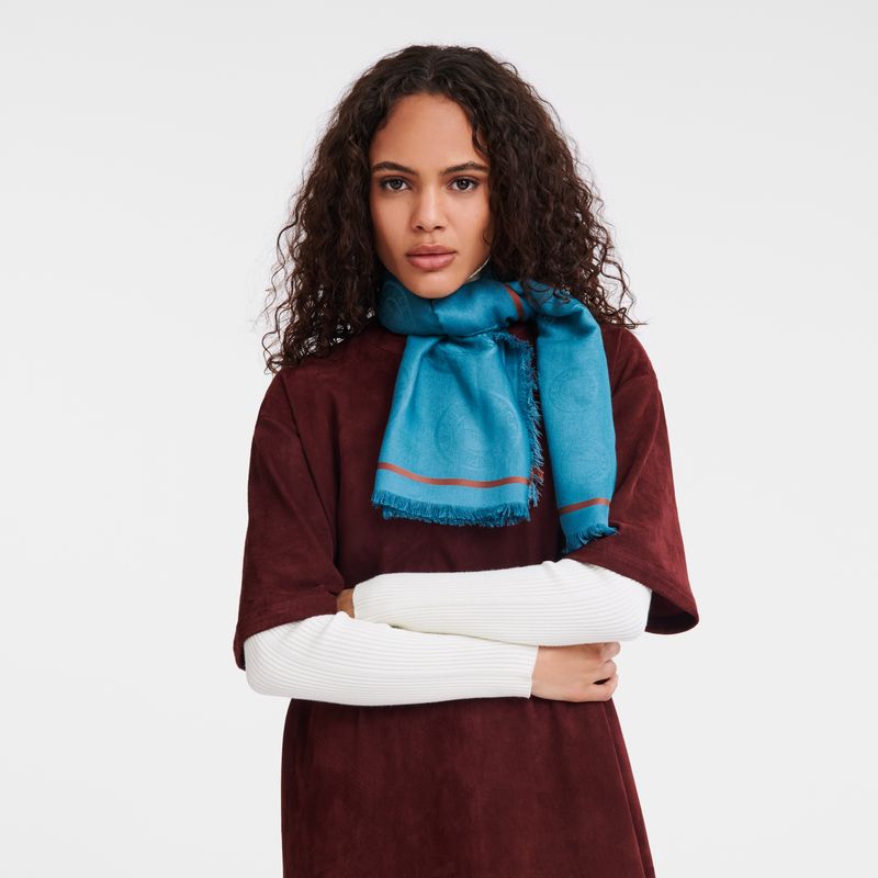 Longchamp La MÉdaille Shawl Cotton blend Stoles Dame Påfugl | NOXY8081