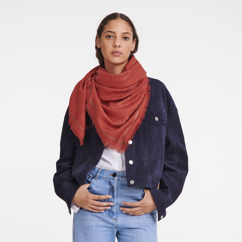 Longchamp La MÉdaille Shawl Cotton blend Stoles Dame Tomato | NOZU8080