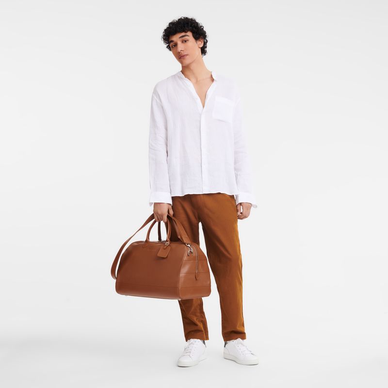 Longchamp Le FoulonnÉ M Leather Reiseveske Herre Caramel | NOQM7229