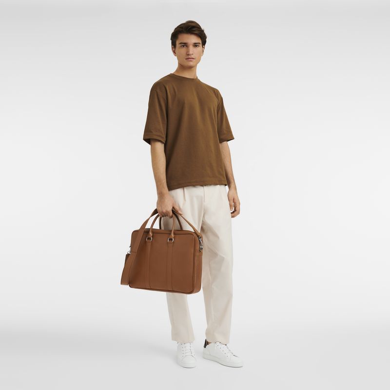 Longchamp Le FoulonnÉ M Leather Stresskoffert Herre Caramel | NOHA7629