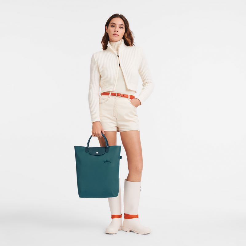 Longchamp Le Pliage Green M Tote Canvas Håndveske Herre Påfugl | NOGS7503