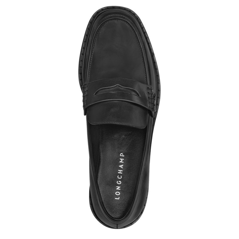 Longchamp Leather Loafers Dame Svarte | NONW7669