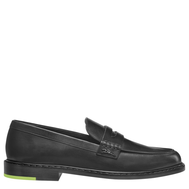 Longchamp Leather Loafers Dame Svarte | NONW7669