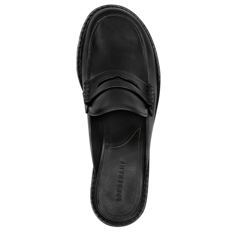 Longchamp Leather Loafers Dame Svarte | NOBE7668