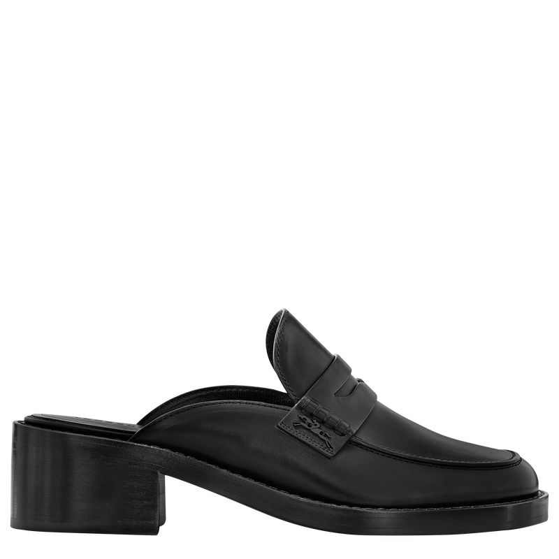 Longchamp Leather Loafers Dame Svarte | NOBE7668