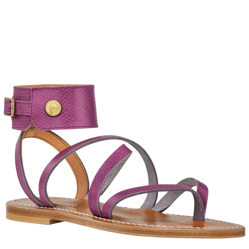 Longchamp Leather Sandaler Dame Violet | NOXY7665