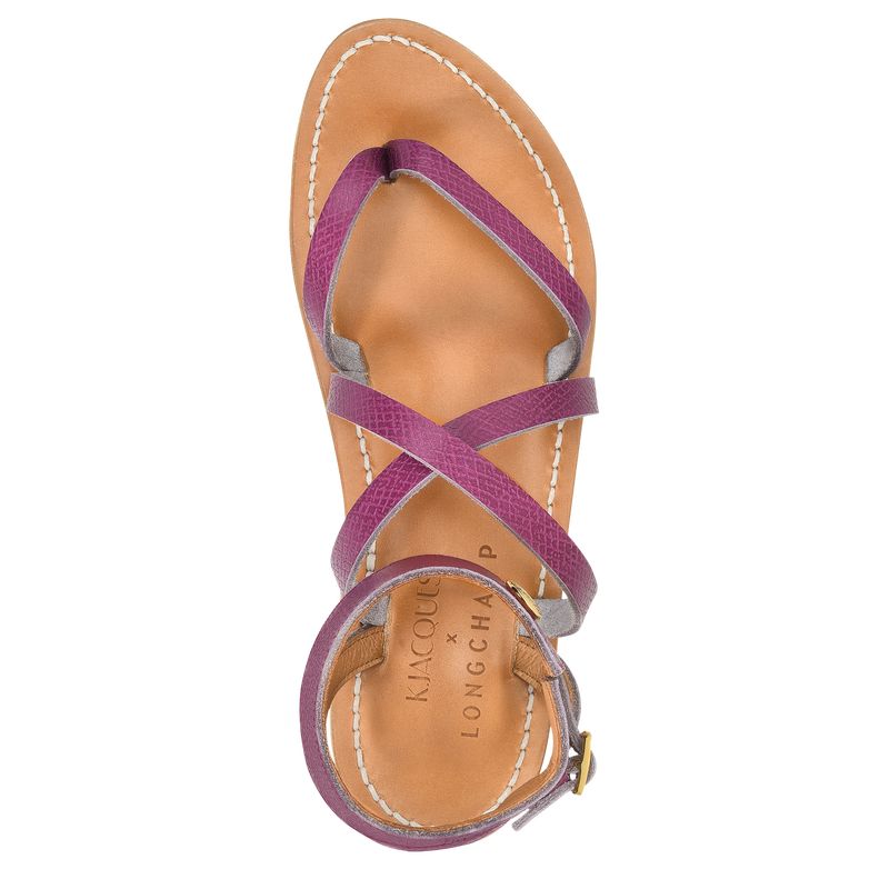 Longchamp Leather Sandaler Dame Violet | NOXY7665