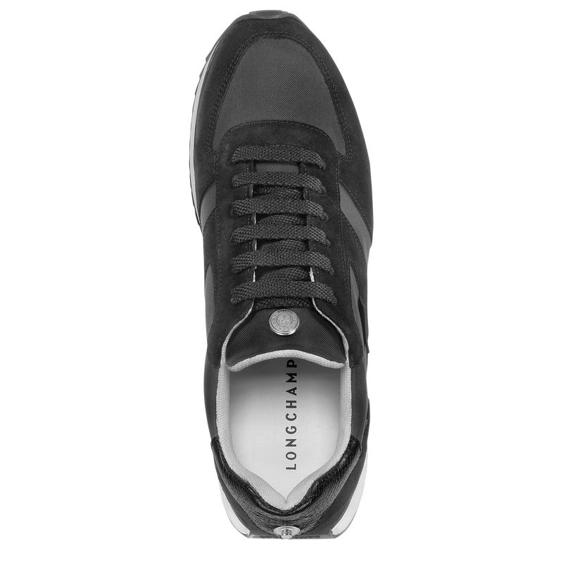 Longchamp Leather Sneakers Dame Svarte | NOLI7678