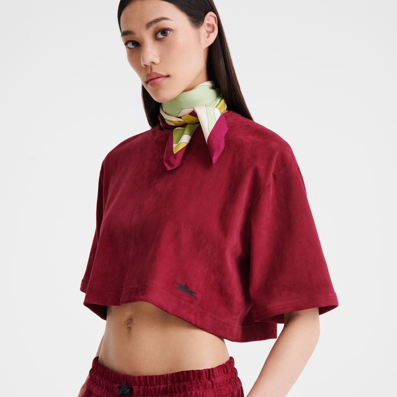 Longchamp Leather crop Leather Topper Dame Beetroot | NOGS7763