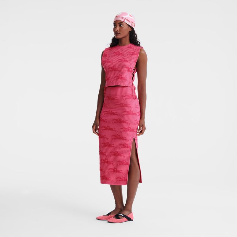 Longchamp Midi skirt Knit Kjole Dame Rosa | NOVR7830