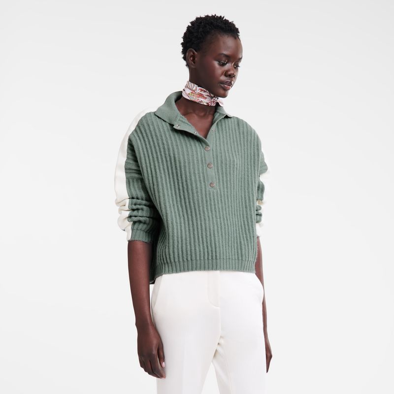 Longchamp Polo collar Knit Genser Dame Celadon | NOXY7728