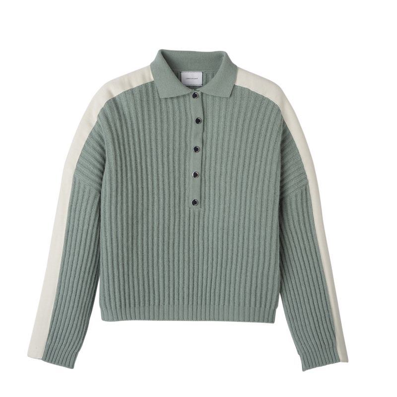 Longchamp Polo collar Knit Genser Dame Celadon | NOXY7728