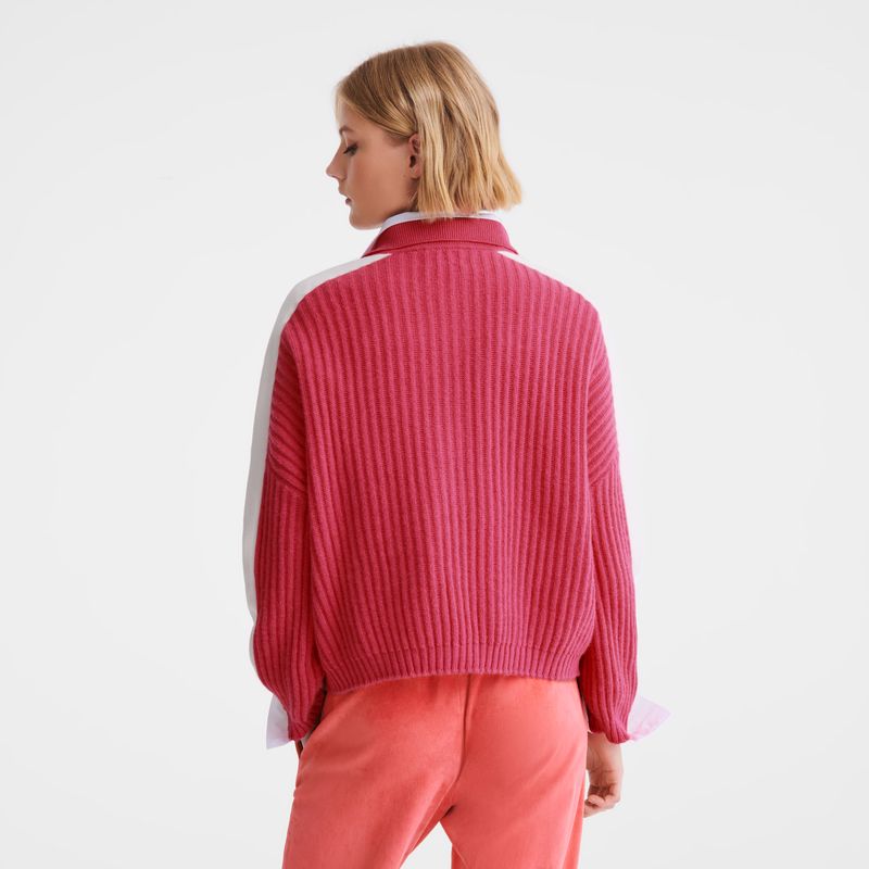 Longchamp Polo collar Knit Genser Dame Rosa | NOEB7798