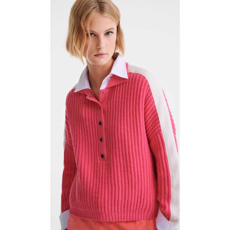 Longchamp Polo collar Knit Genser Dame Rosa | NOEB7798