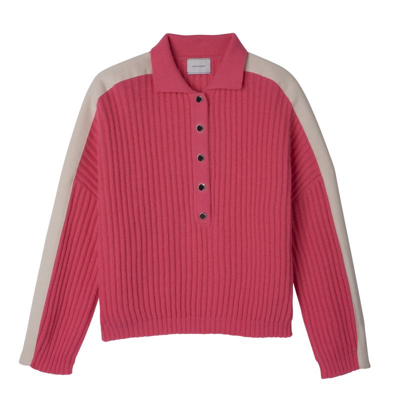 Longchamp Polo collar Knit Genser Dame Rosa | NOBE7720