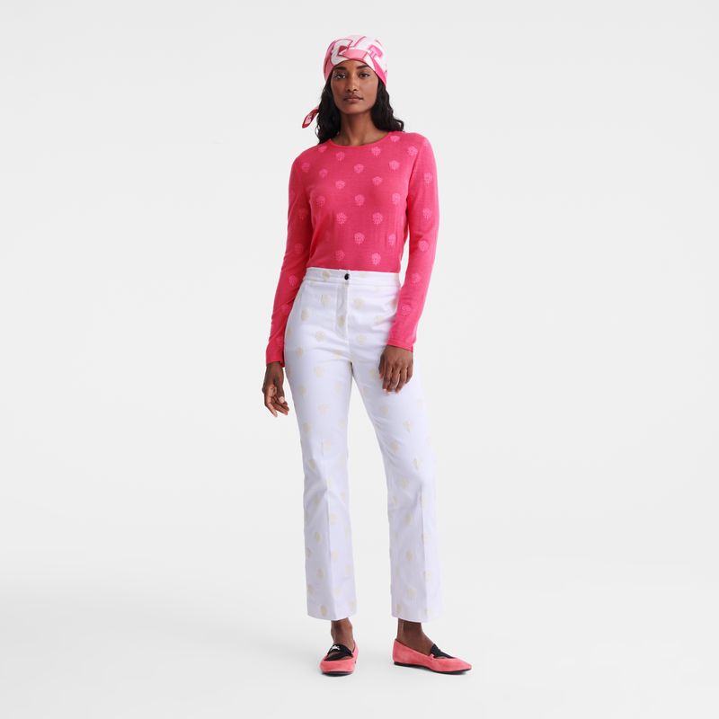 Longchamp Round neck Embroidered knit Genser Dame Rosa | NONW7825