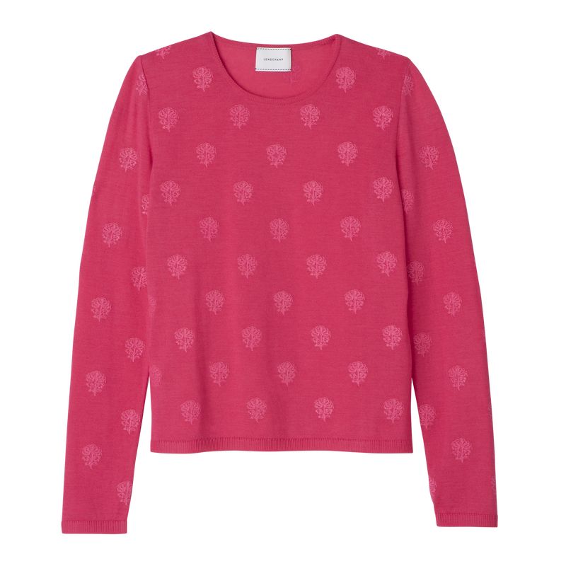 Longchamp Round neck Embroidered knit Genser Dame Rosa | NONW7825