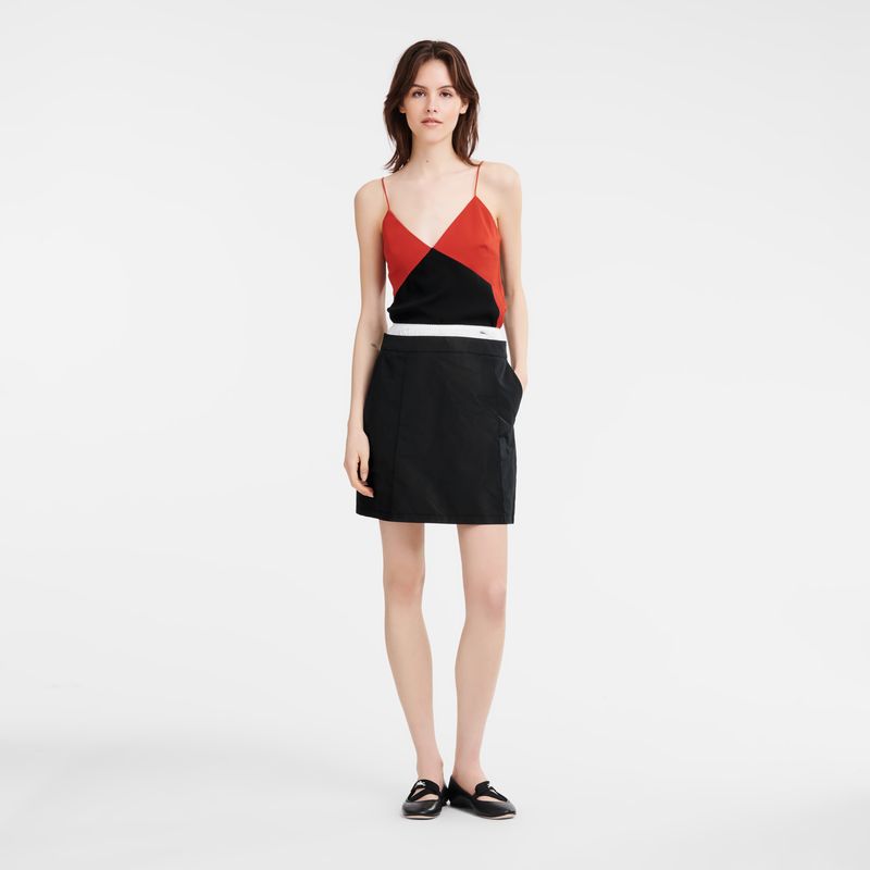 Longchamp Short skirt with belt patch Technical taffeta Kjole Dame Svarte | NOYX7847