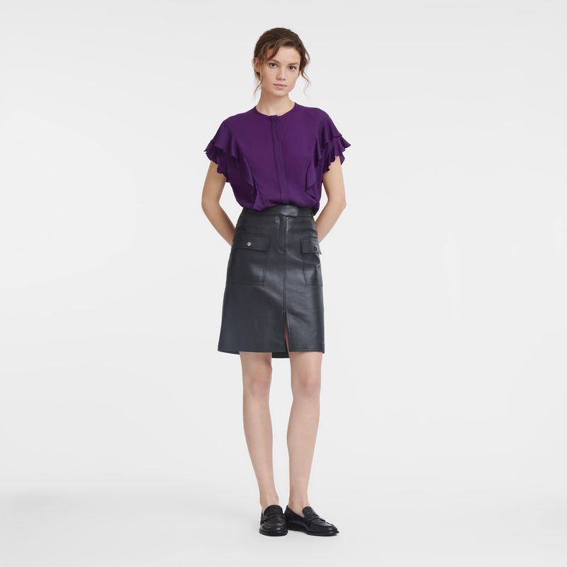 Longchamp Skirt Leather Kjole Dame Svarte | NOUZ7846