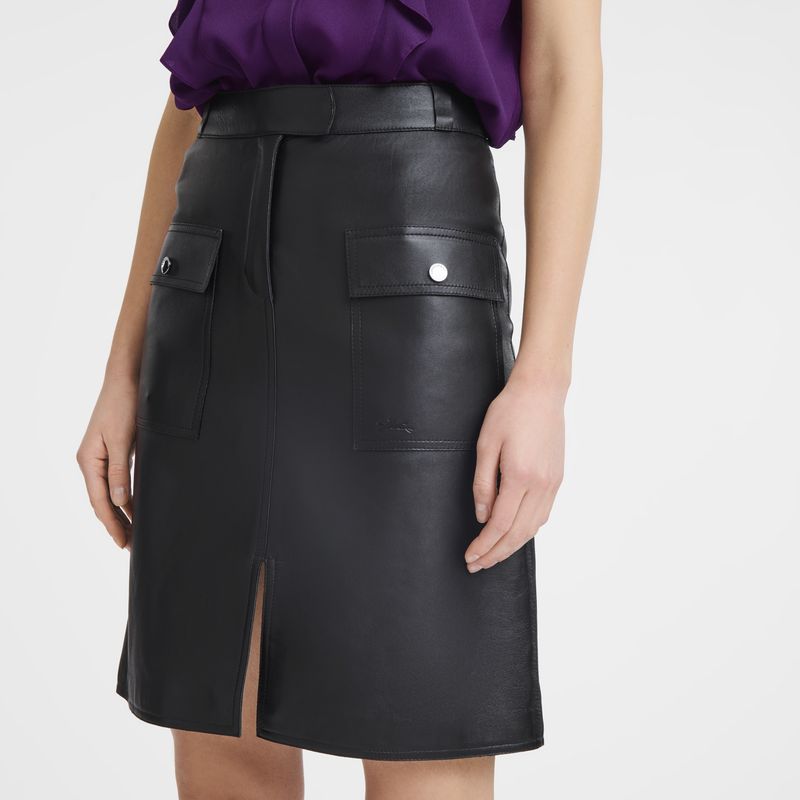 Longchamp Skirt Leather Kjole Dame Svarte | NOUZ7846