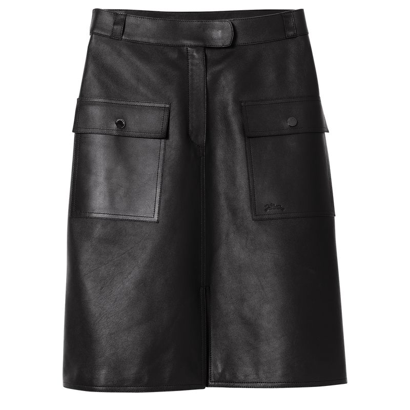 Longchamp Skirt Leather Kjole Dame Svarte | NOUZ7846